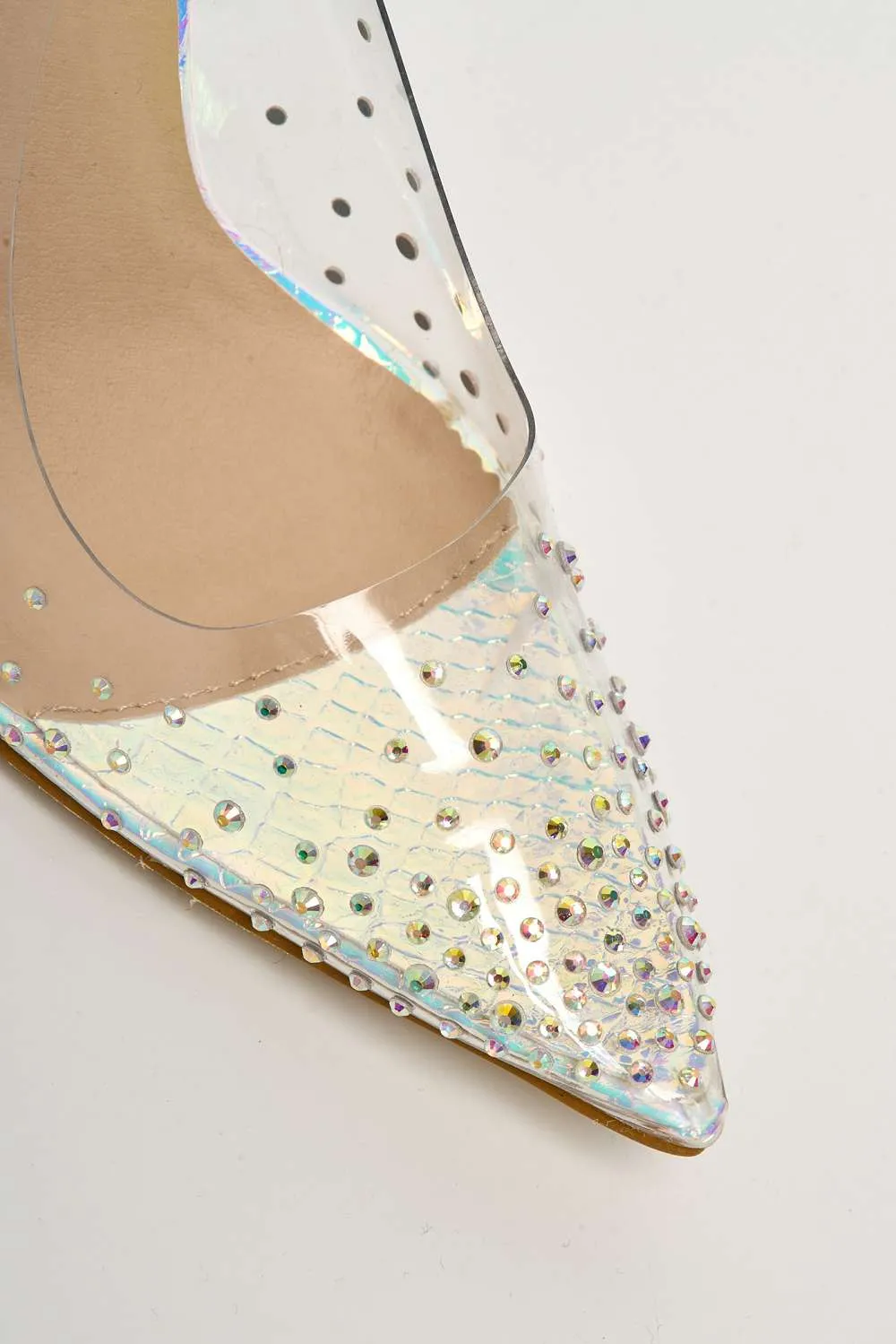 Sassy Perspex Diamante Court Shoe in Silver