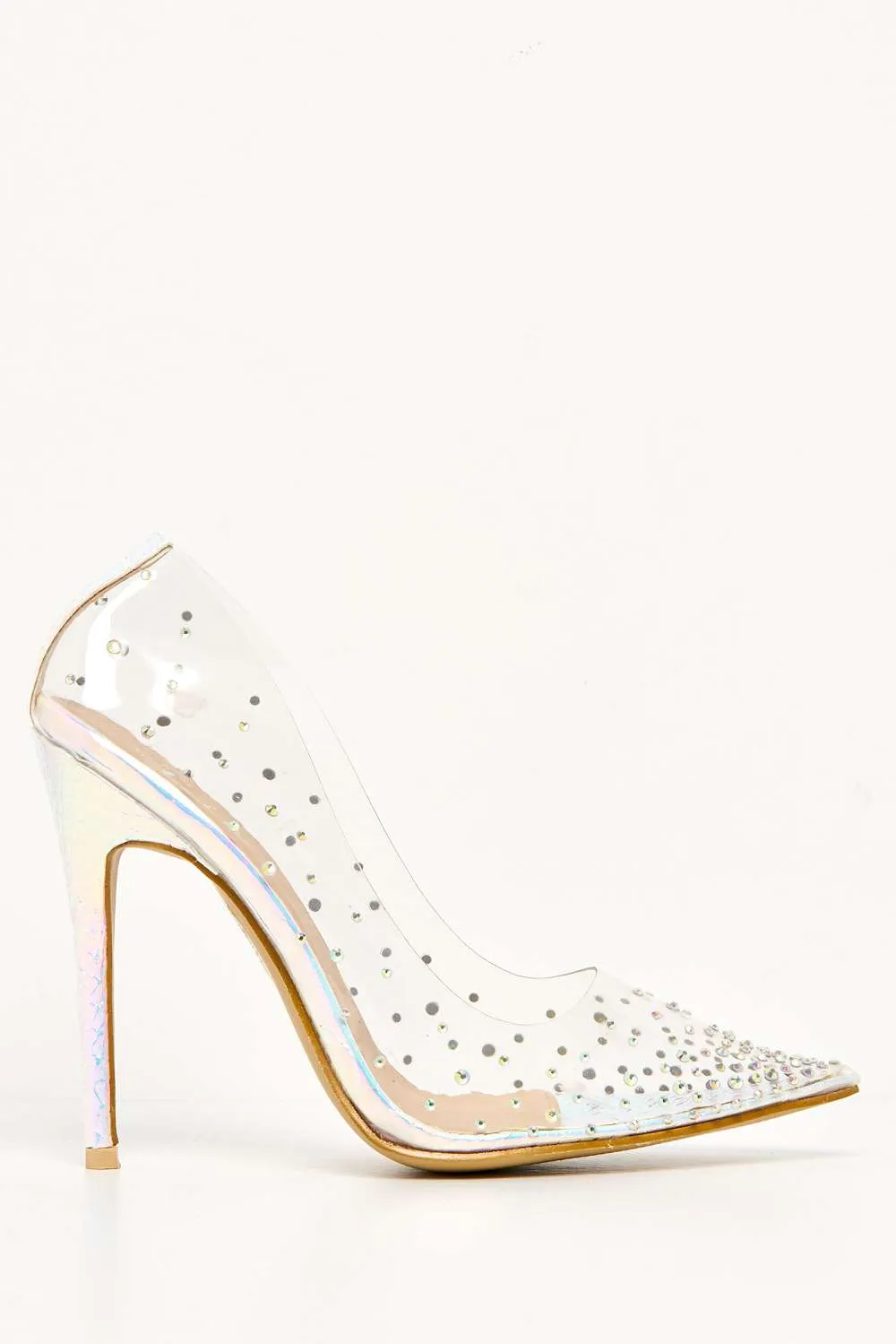 Sassy Perspex Diamante Court Shoe in Silver