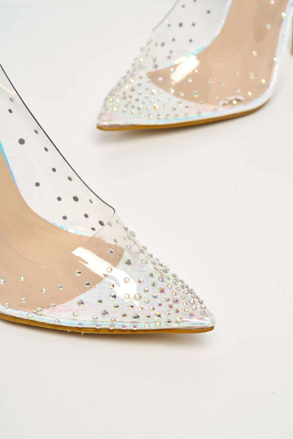 Sassy Perspex Diamante Court Shoe in Silver
