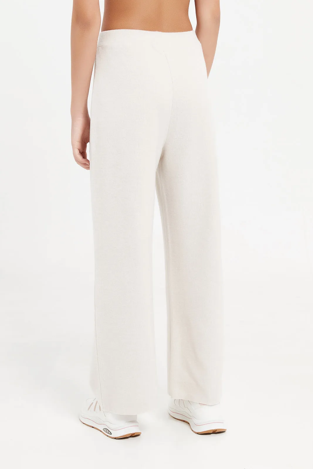 Senior Girls Beige Mélange Brushed Trousers