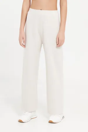 Senior Girls Beige Mélange Brushed Trousers