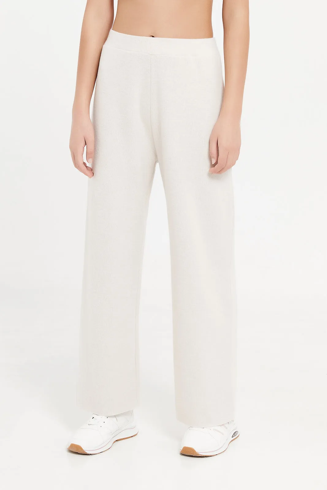 Senior Girls Beige Mélange Brushed Trousers