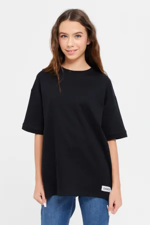 Senior Girls Black Short Sleeve Oversize T-Shirt
