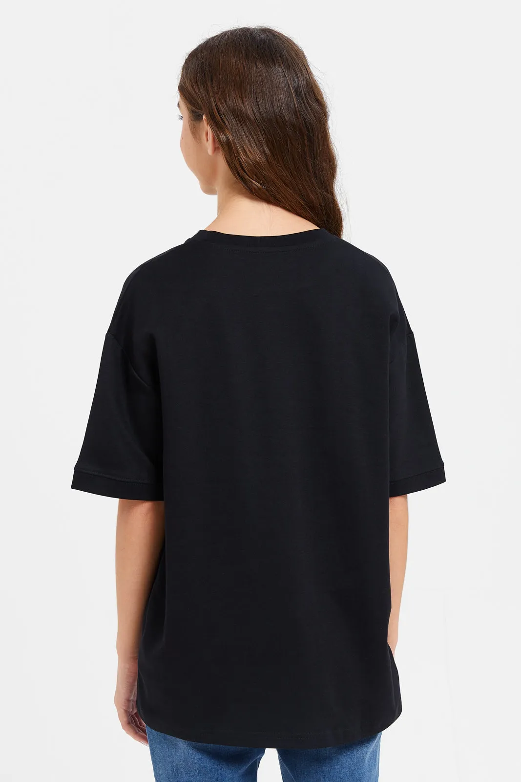 Senior Girls Black Short Sleeve Oversize T-Shirt