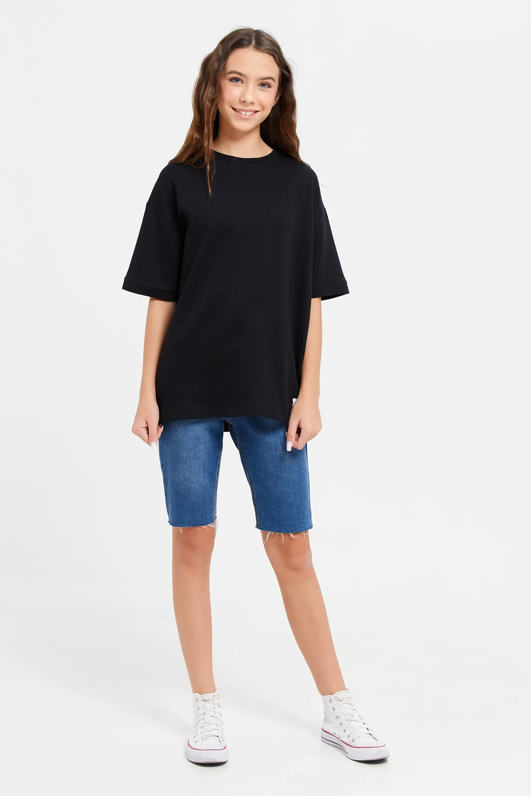 Senior Girls Black Short Sleeve Oversize T-Shirt