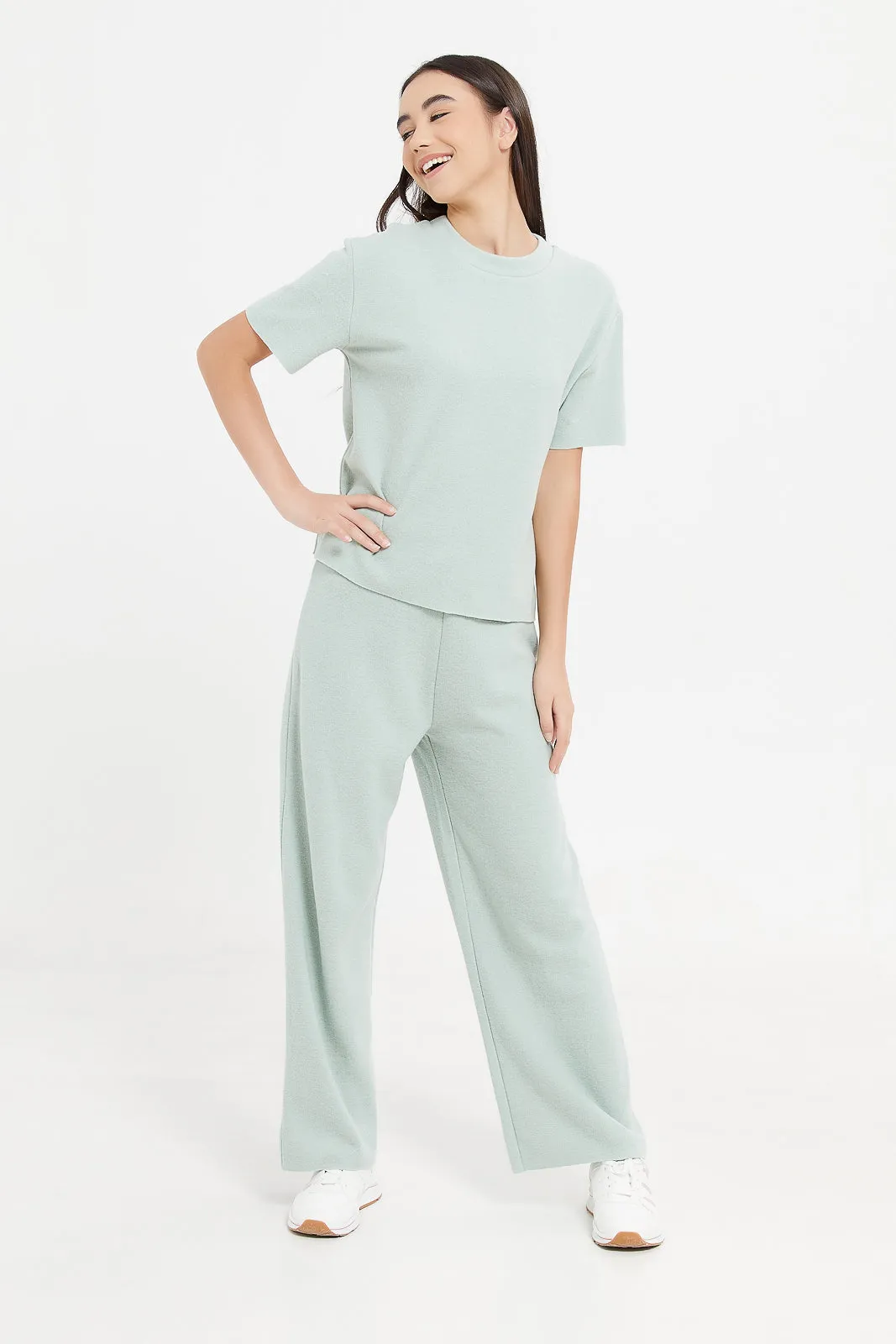 Senior Girls Blue Mélange Brushed Trousers