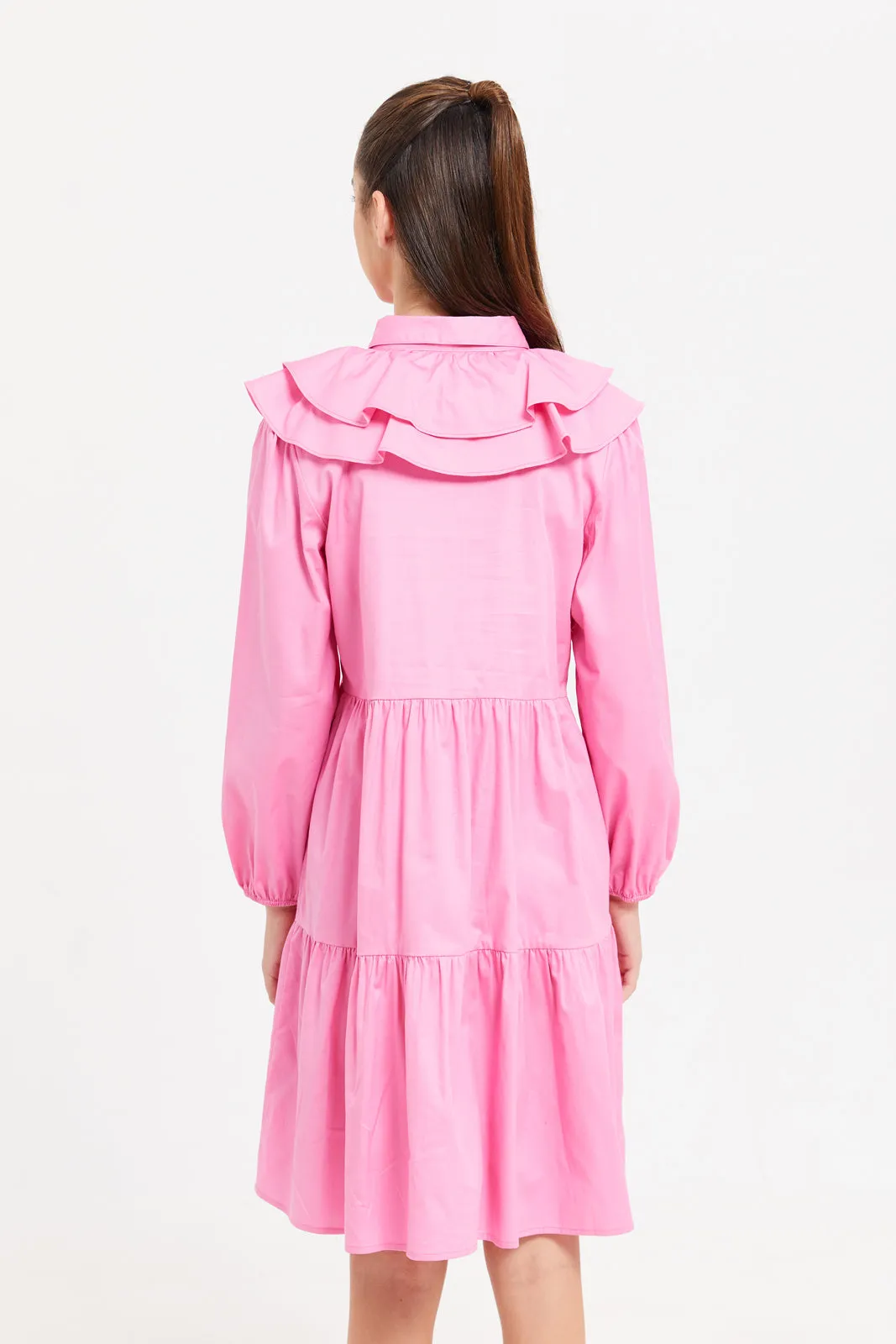 Senior Girls Pink Ruffled Tiered Dress