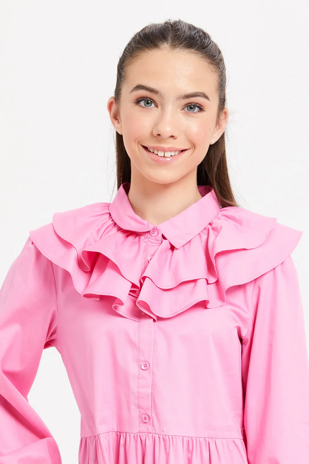 Senior Girls Pink Ruffled Tiered Dress