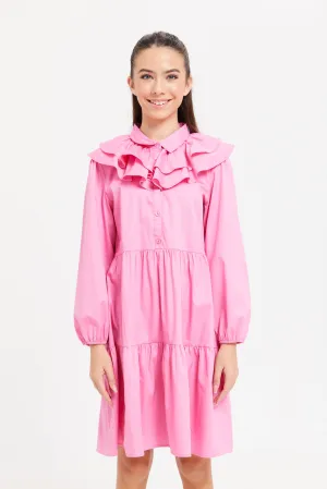 Senior Girls Pink Ruffled Tiered Dress