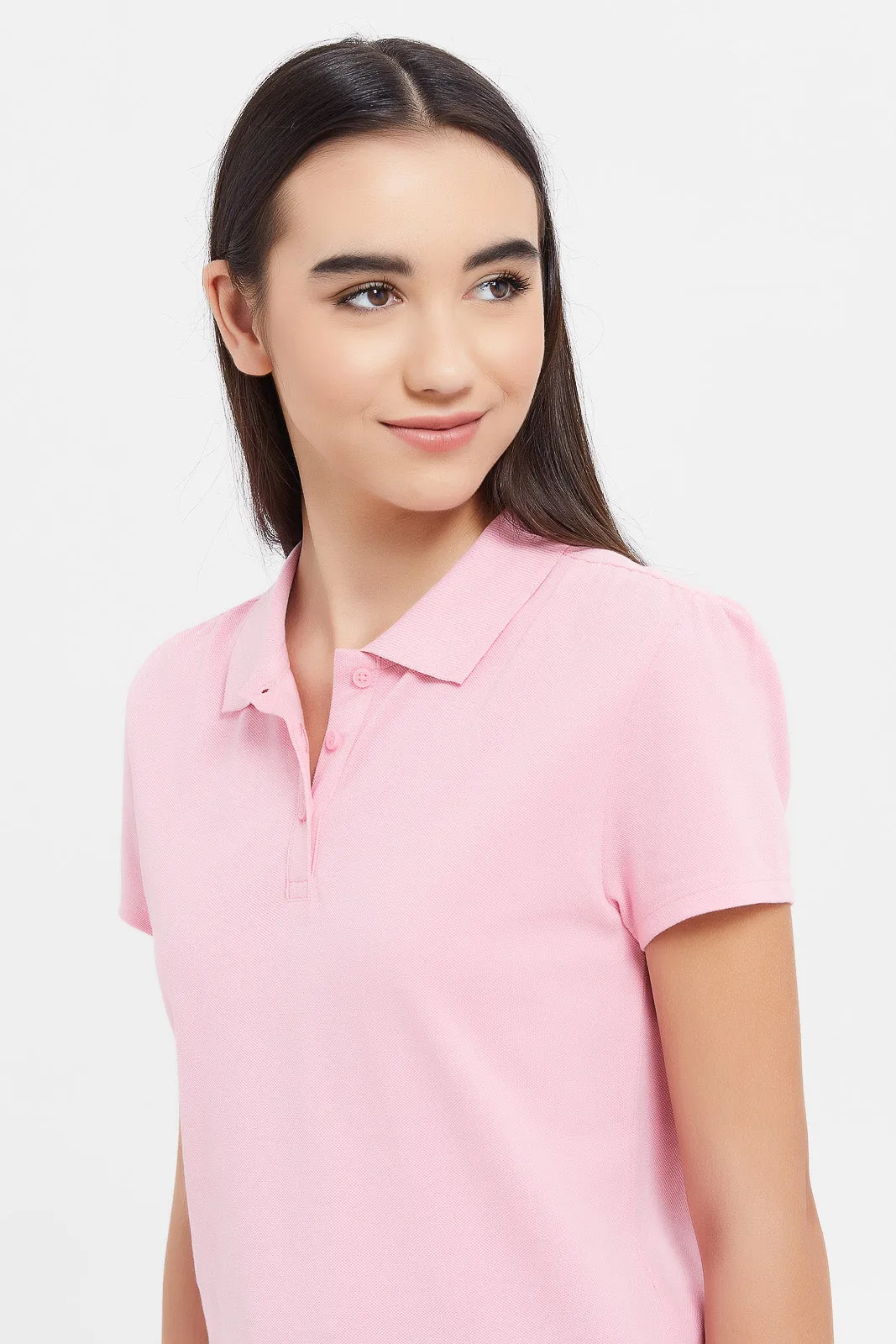 Senior Girls Plain Pink Polo Shirt
