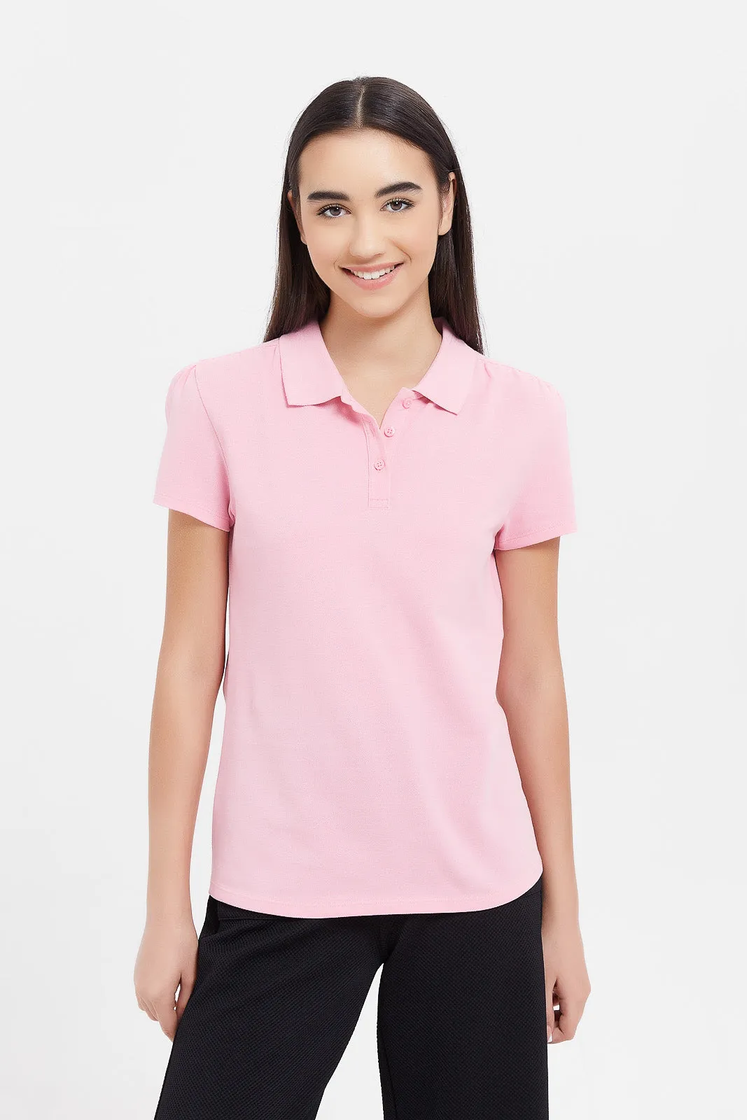 Senior Girls Plain Pink Polo Shirt