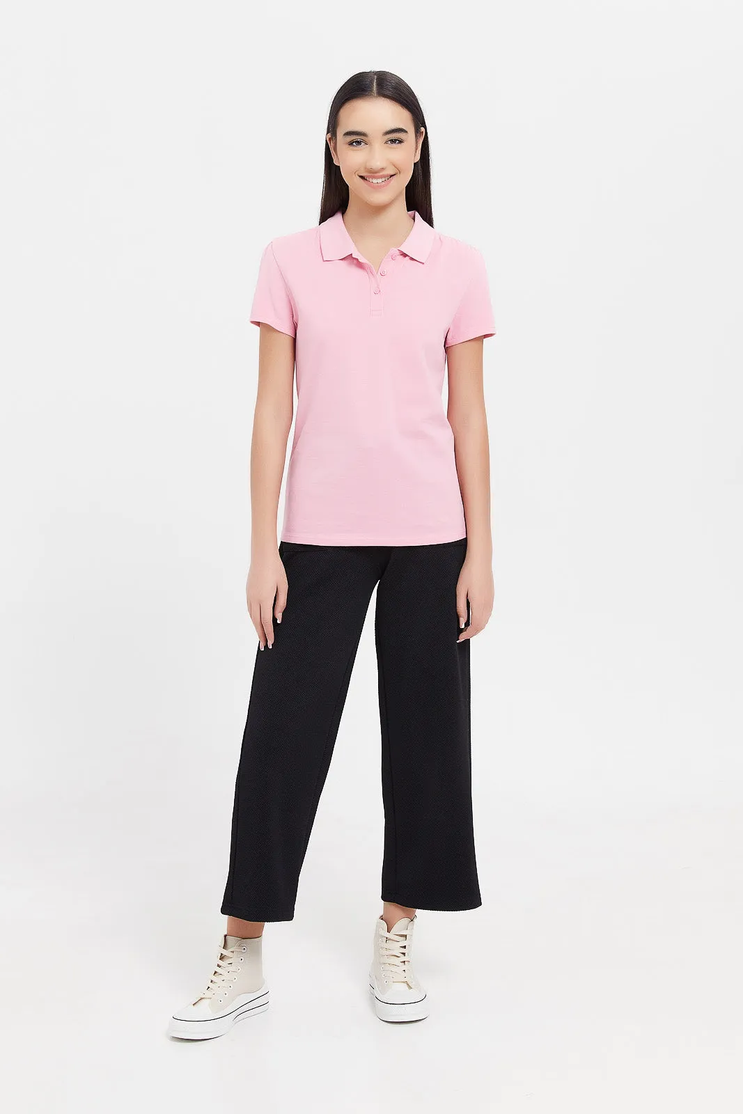 Senior Girls Plain Pink Polo Shirt
