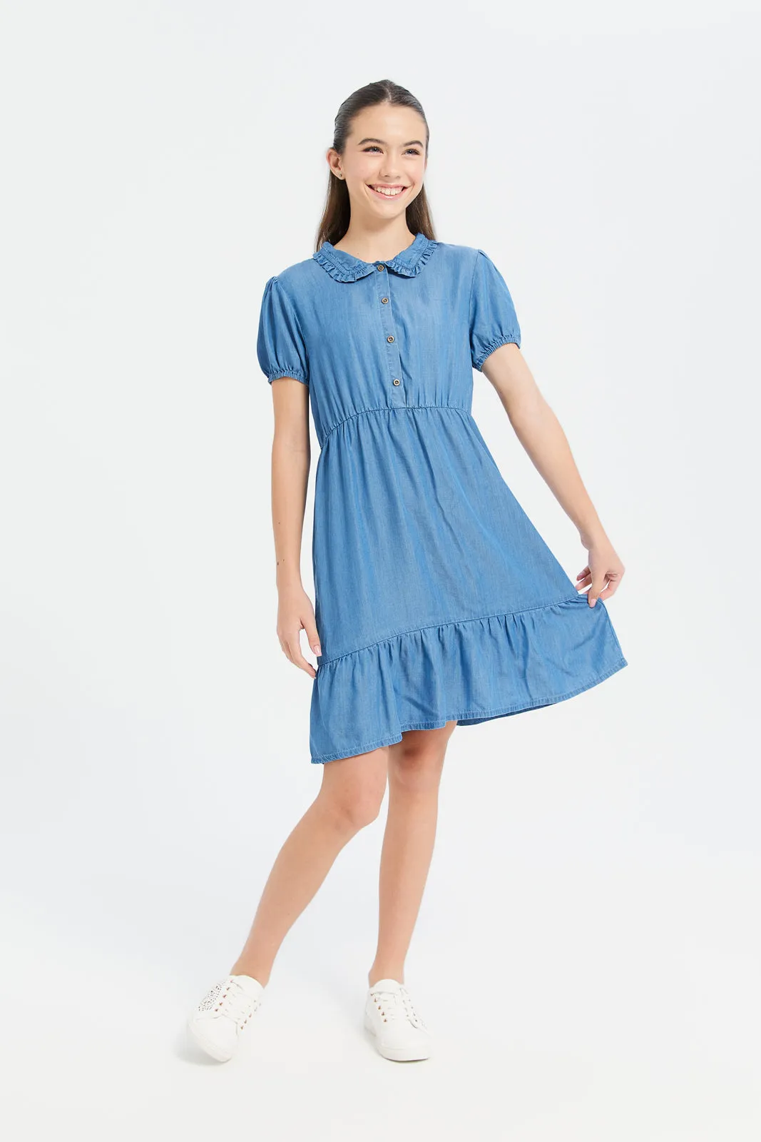 Senor Girls Blue Tiered Denim Dress