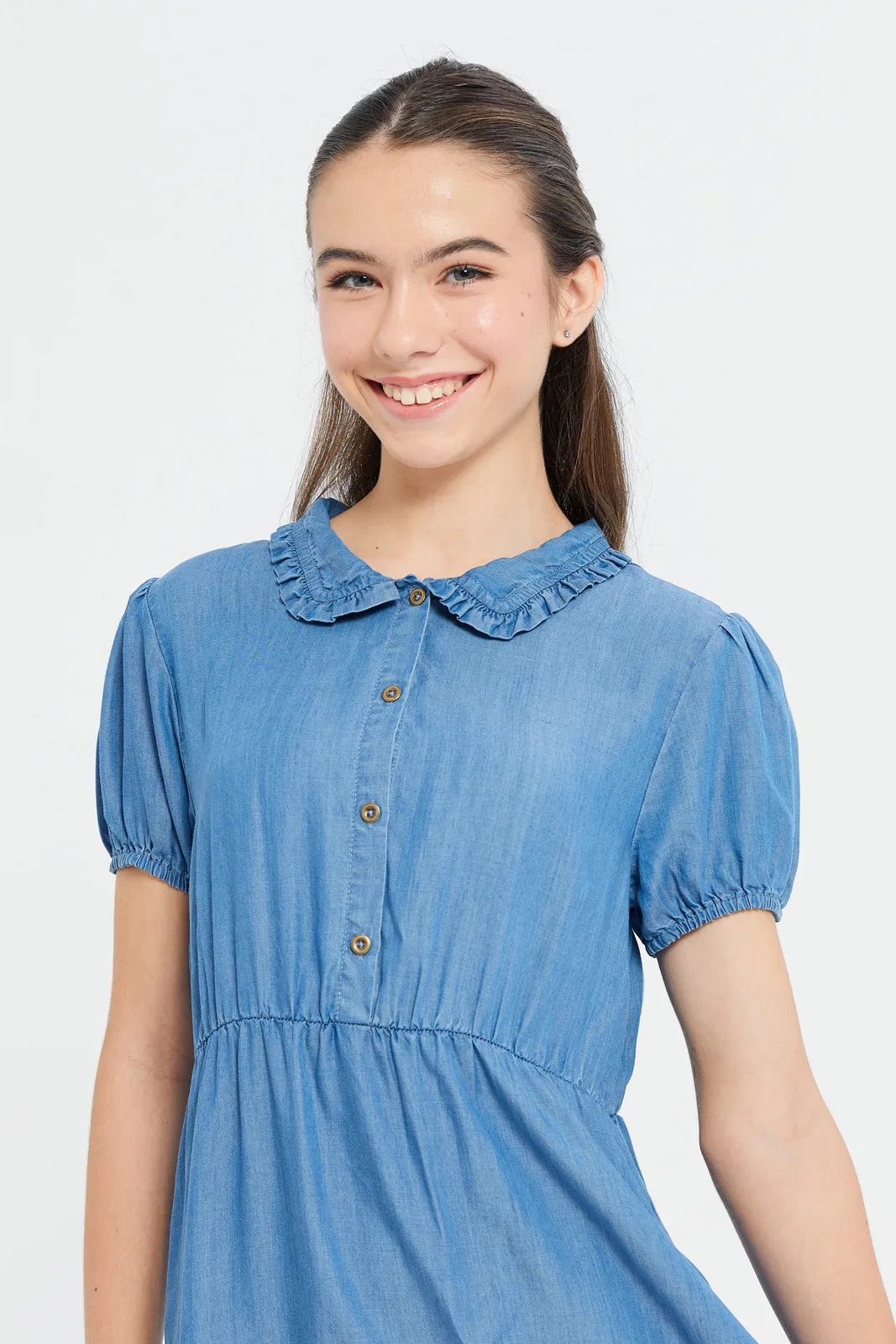 Senor Girls Blue Tiered Denim Dress