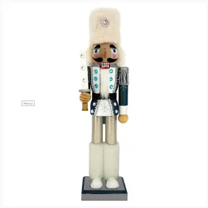Snow Fantasy Soldier Nutcracker White and Blue Fur Hat 15 inch