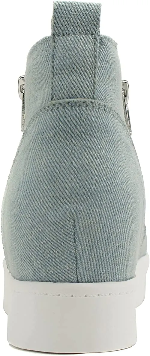 Soda Taylor Light-Blue Denim Nubuck Hight Top Slip On Rounded Toe Sneakers (9, Light-Blue Denim)