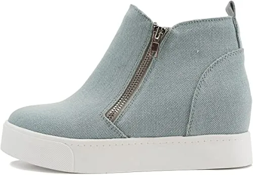 Soda Taylor Light-Blue Denim Nubuck Hight Top Slip On Rounded Toe Sneakers (9, Light-Blue Denim)