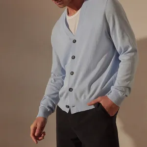 Stretch Cotton Cardigan - Bleached Blue