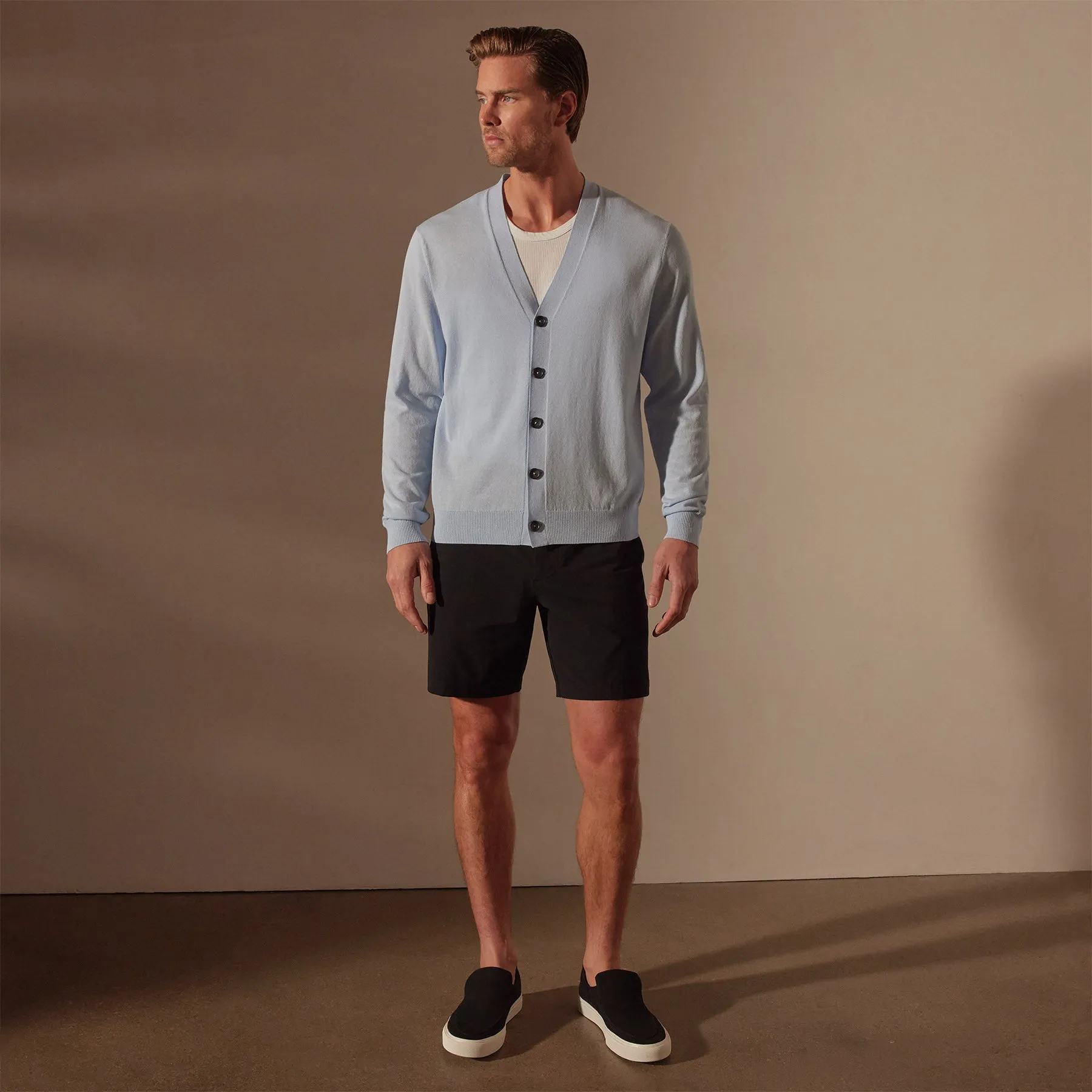 Stretch Cotton Cardigan - Bleached Blue