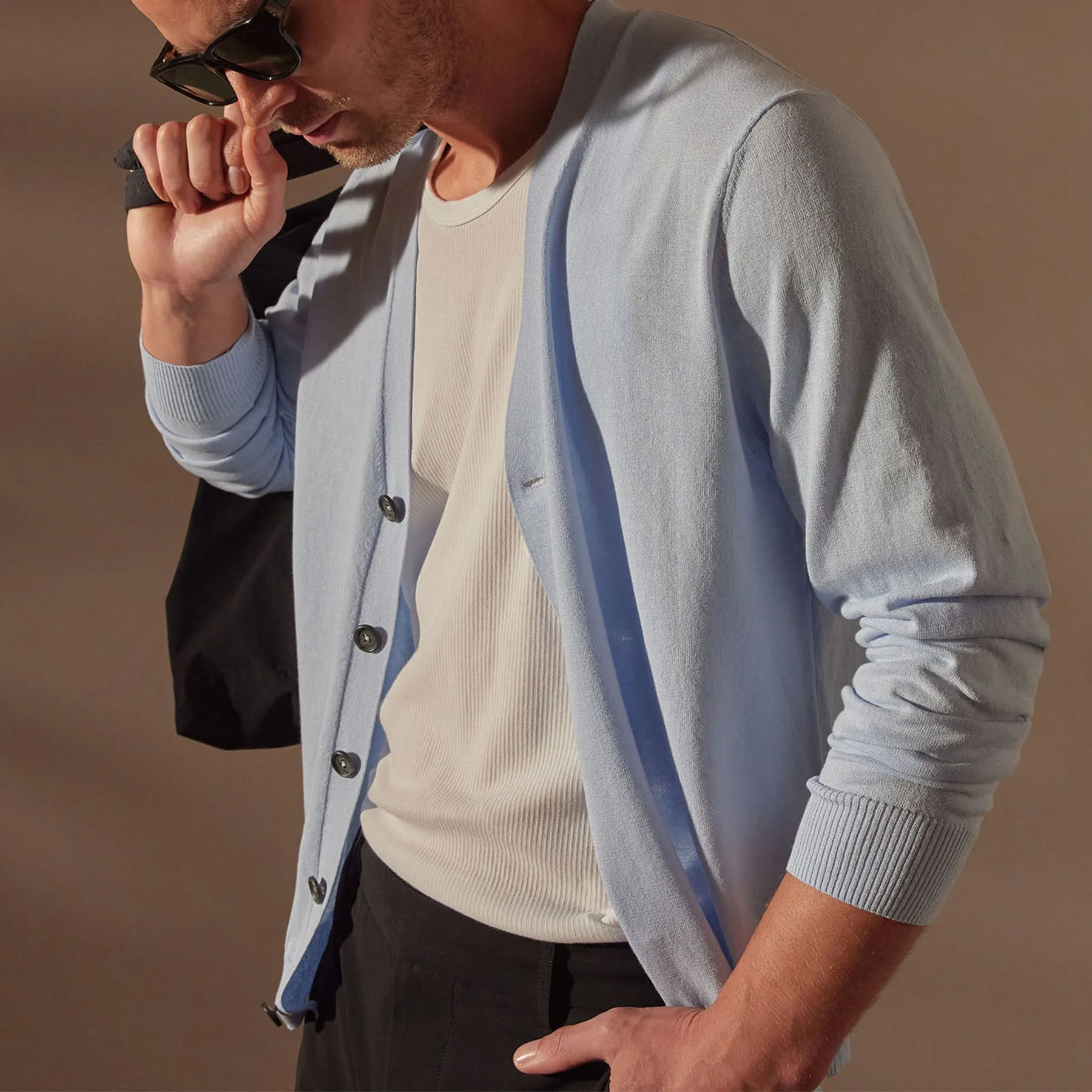Stretch Cotton Cardigan - Bleached Blue