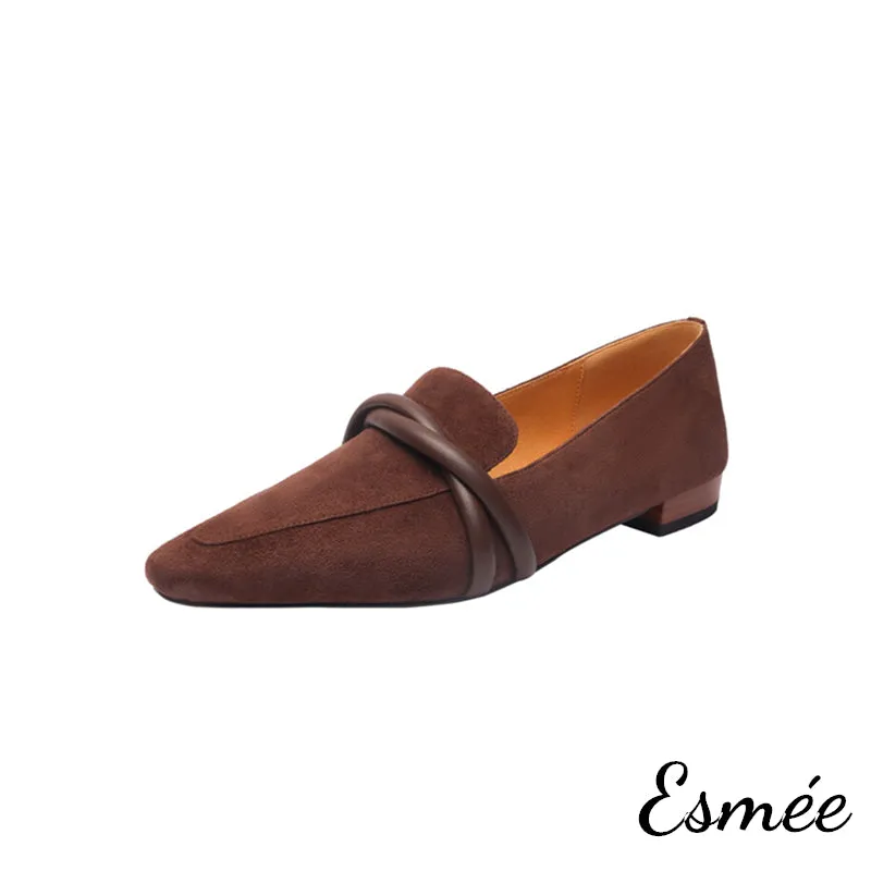 Suede Loafers with Leather Straps Design