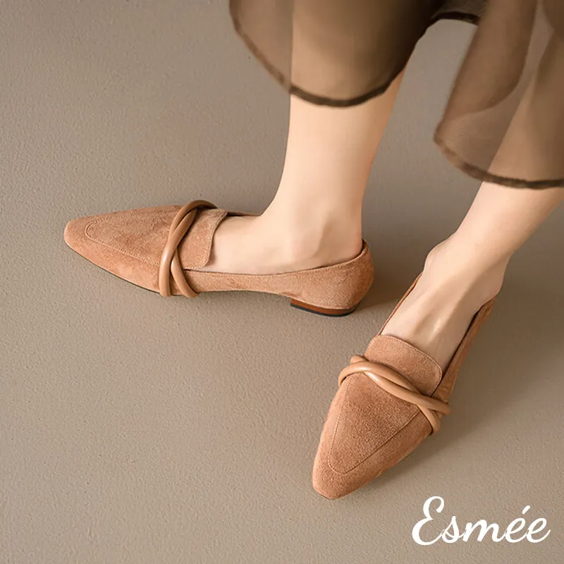 Suede Loafers with Leather Straps Design