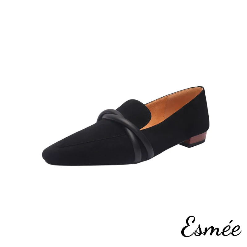 Suede Loafers with Leather Straps Design