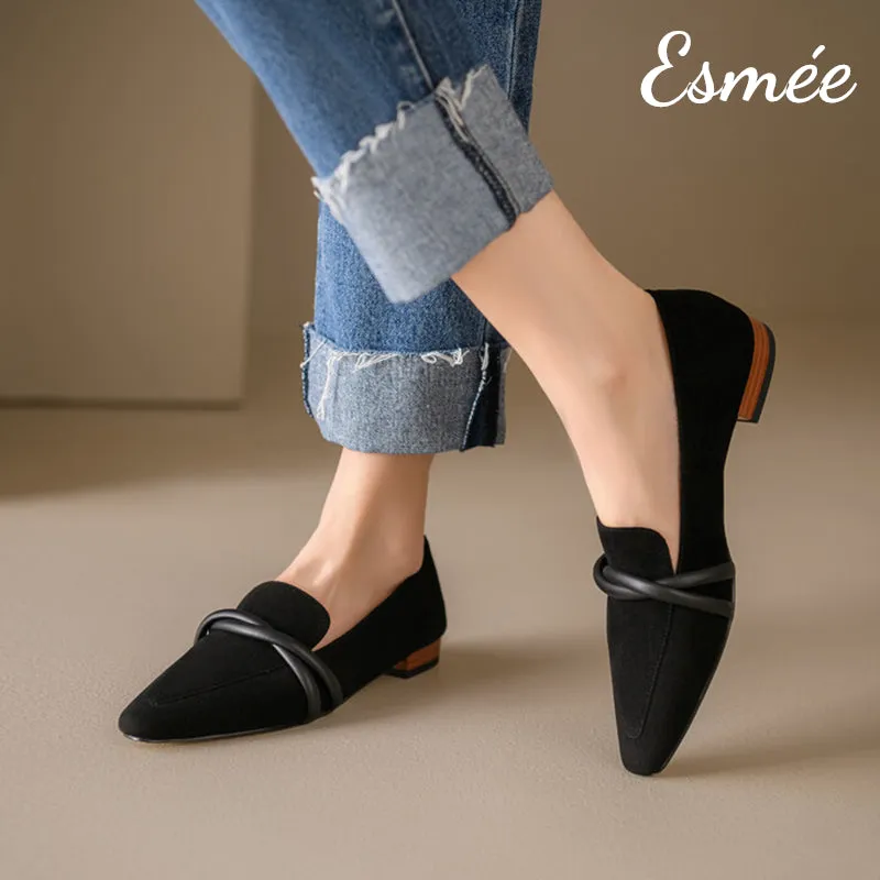 Suede Loafers with Leather Straps Design