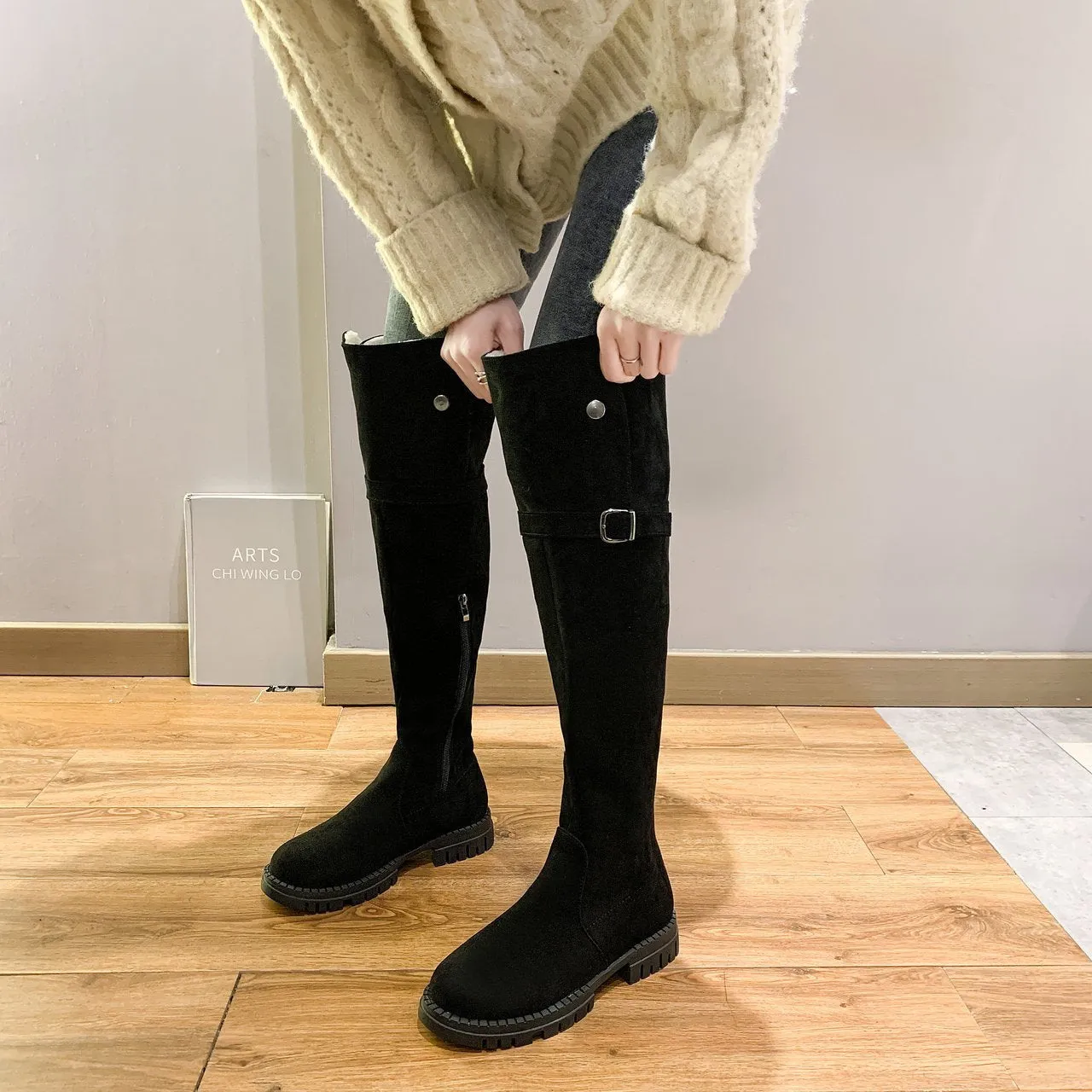 Thick-heeled Over-the-knee Plus Fleece Snow Boots