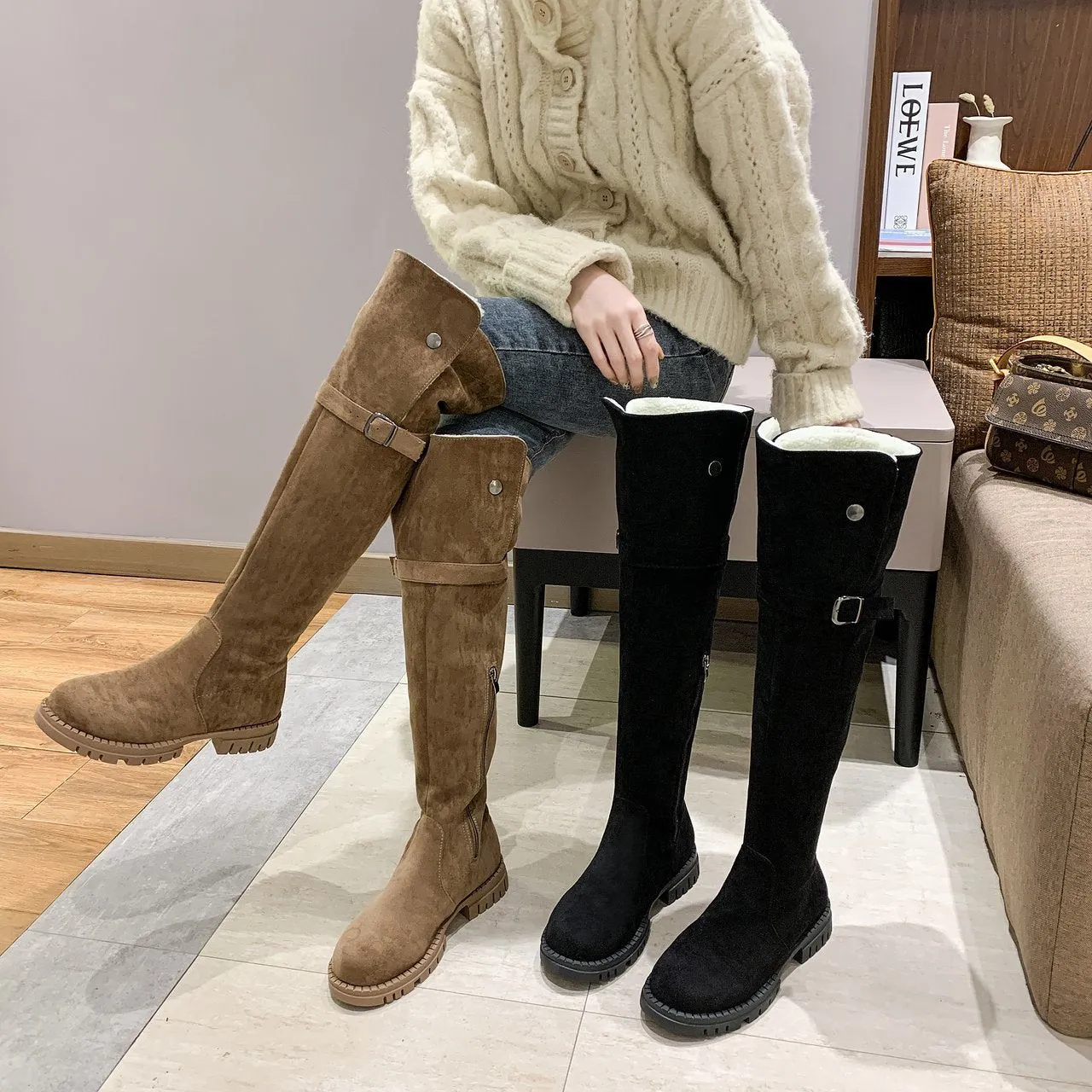 Thick-heeled Over-the-knee Plus Fleece Snow Boots