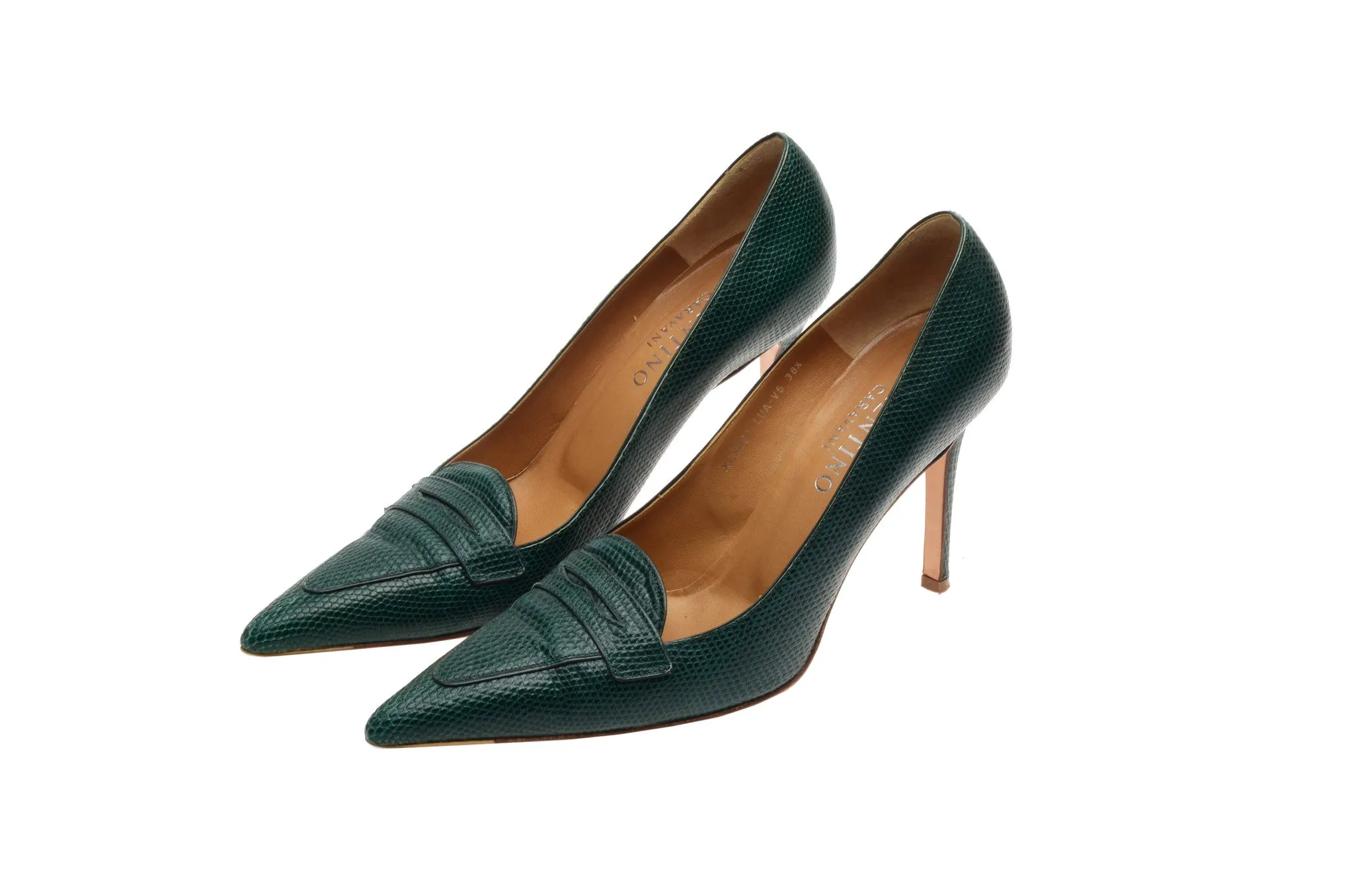 Valentino - Green Lizard Pointed Heels - IT 38 1/2
