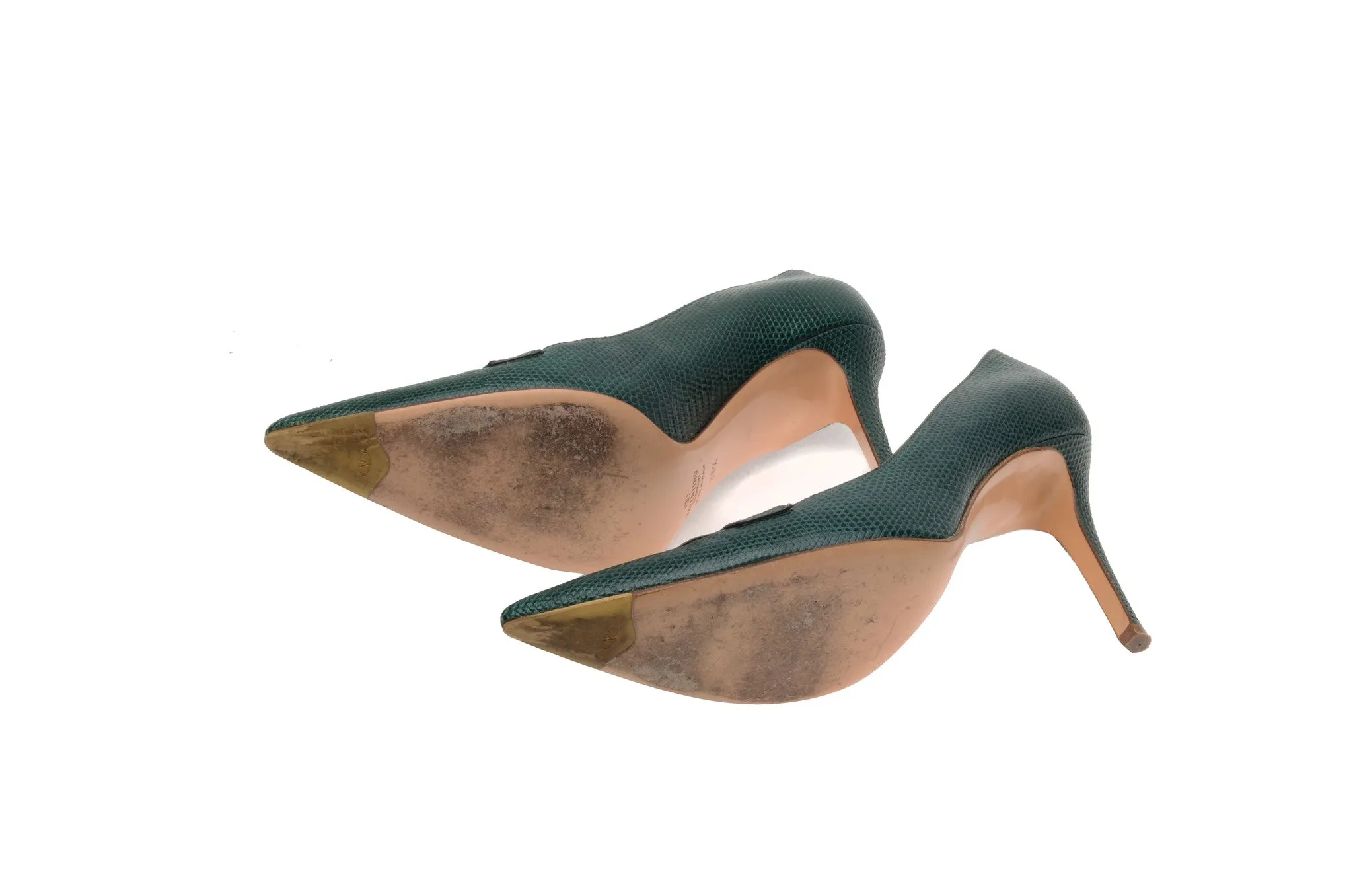 Valentino - Green Lizard Pointed Heels - IT 38 1/2