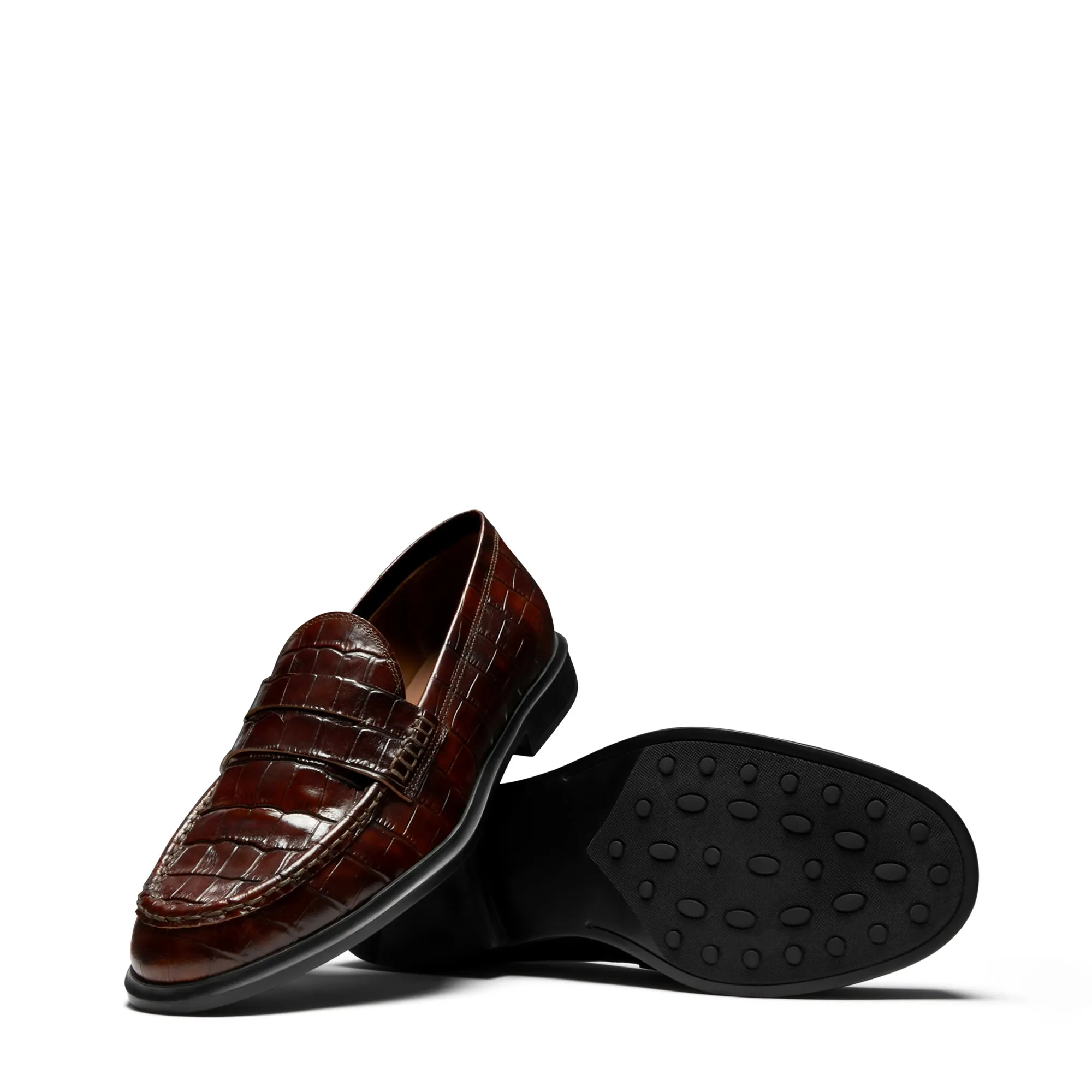 Vendôme Blandine croco brown calfskin leather loafers