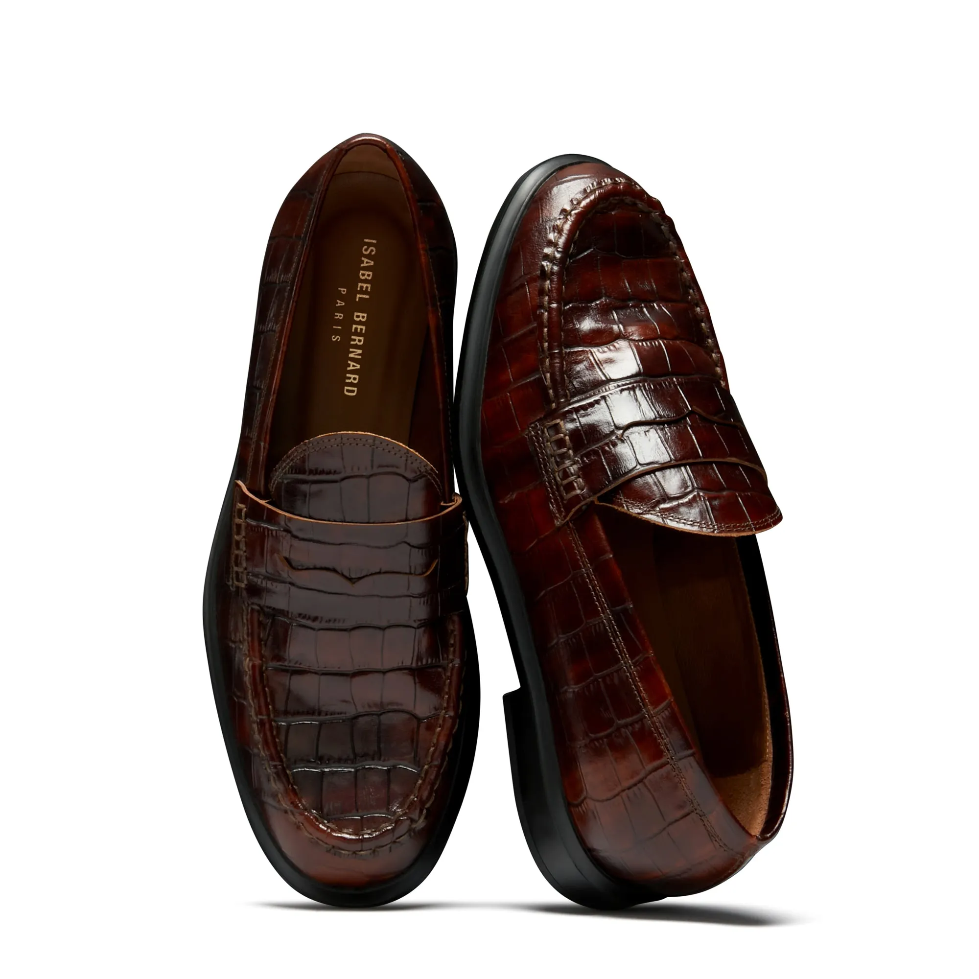 Vendôme Blandine croco brown calfskin leather loafers
