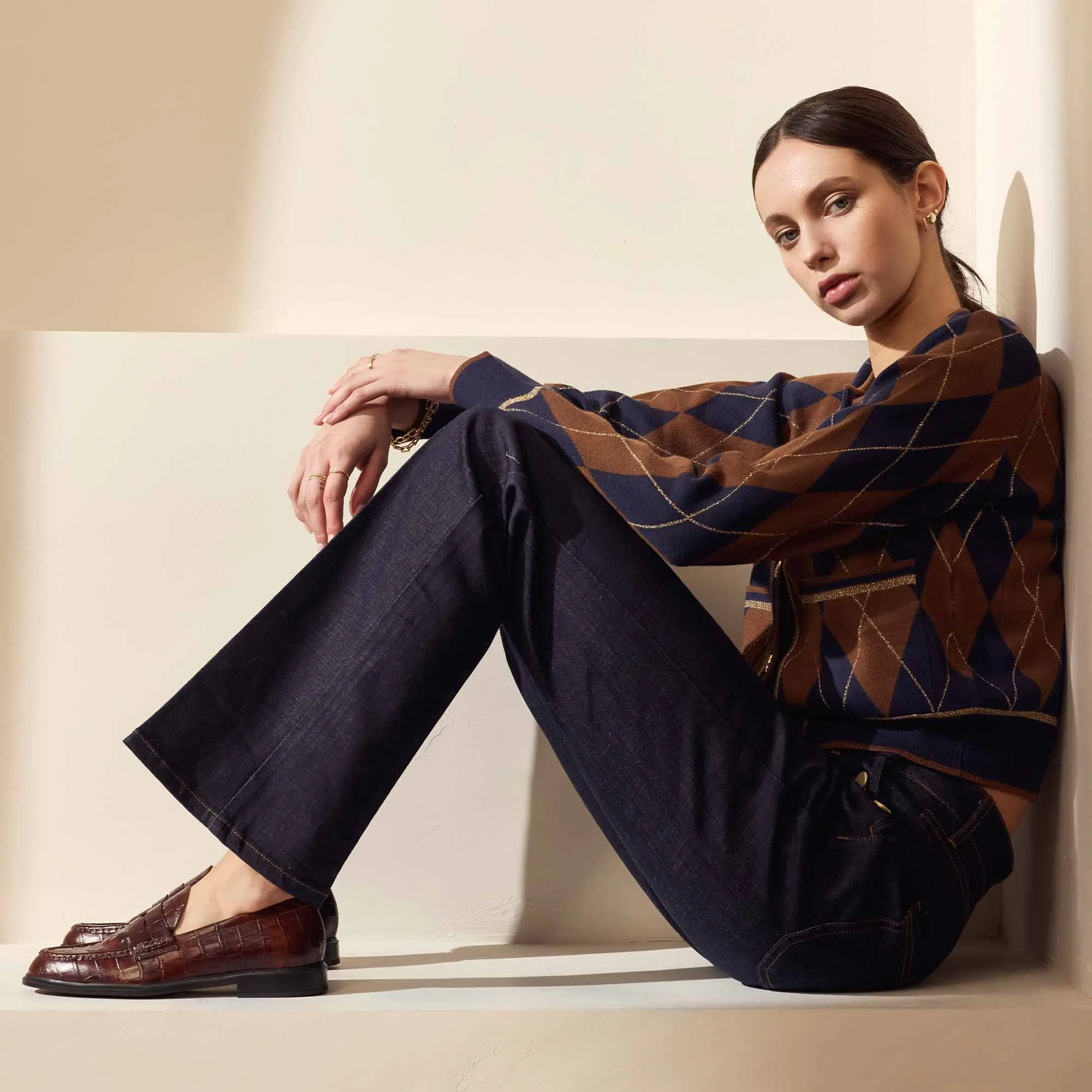 Vendôme Blandine croco brown calfskin leather loafers