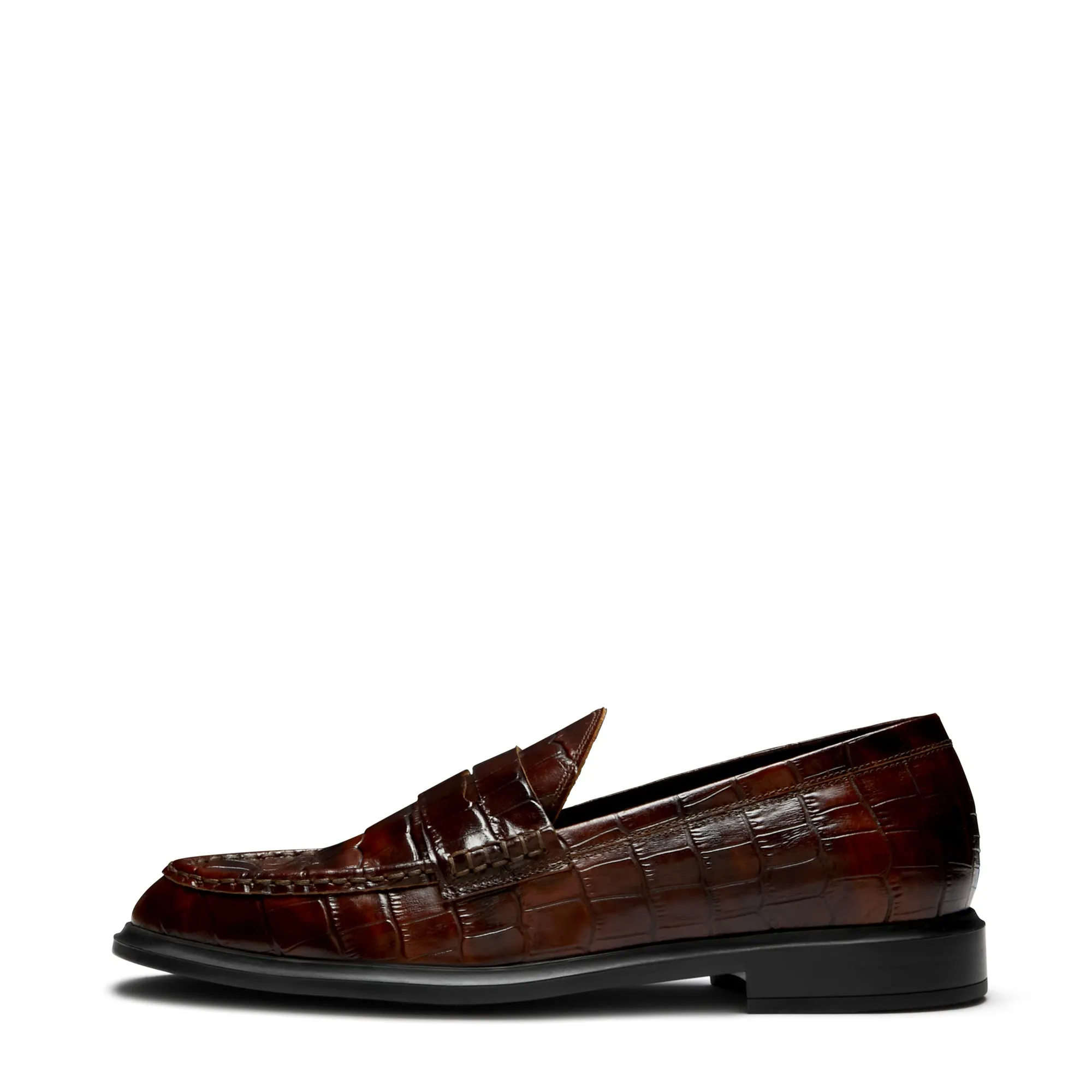 Vendôme Blandine croco brown calfskin leather loafers