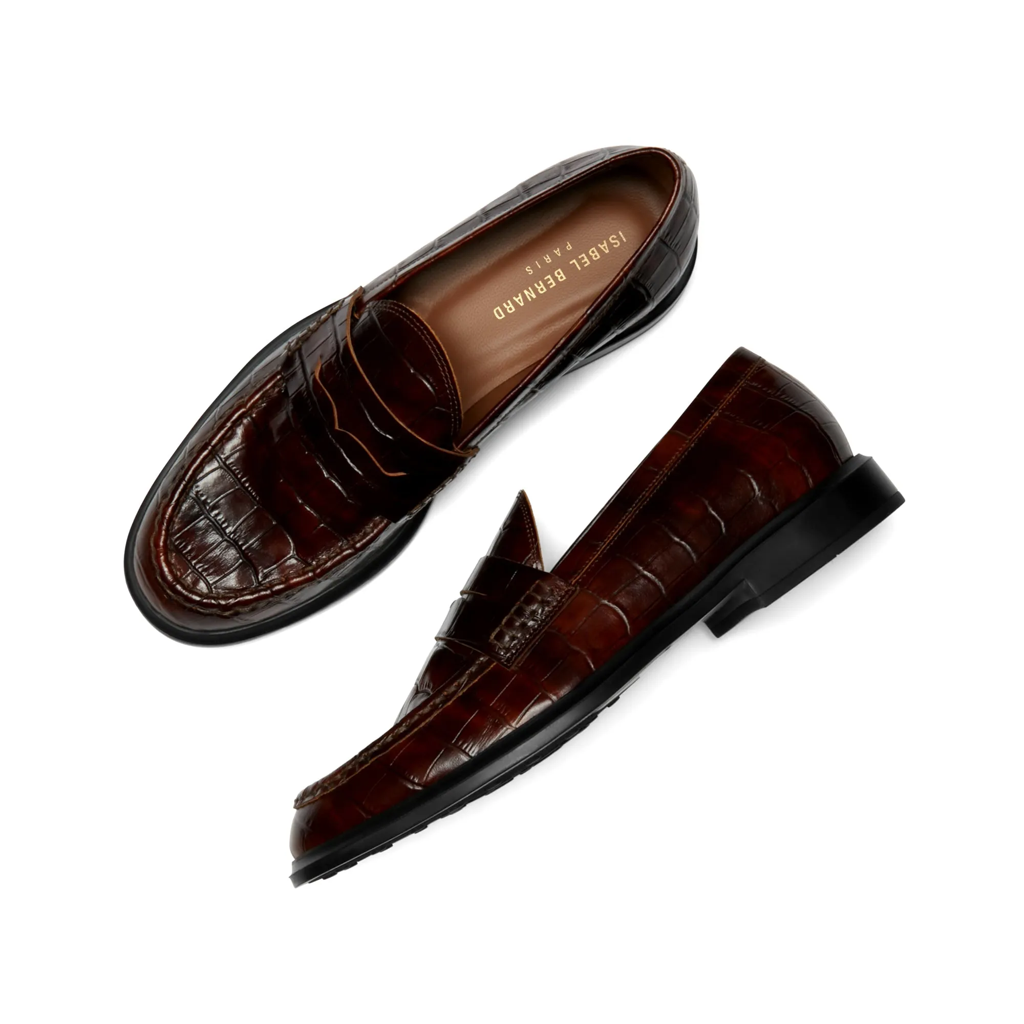 Vendôme Blandine croco brown calfskin leather loafers