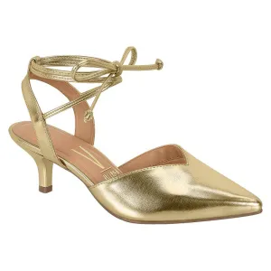 Vizzano 1122-1173 Strappy Kitten Heel Pointy Toe Pump in Gold Metallic Napa