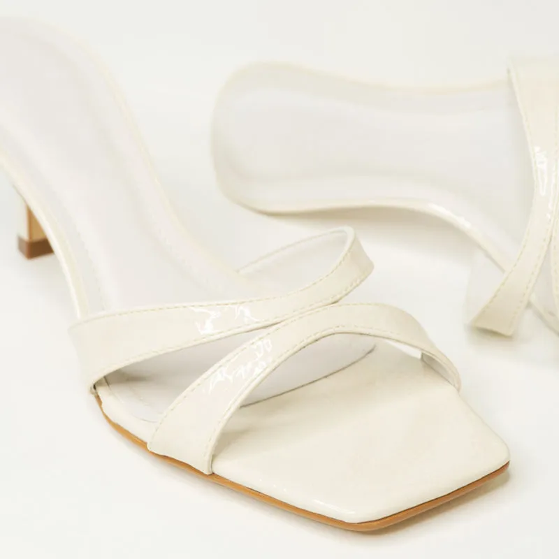 White Slide Kitten Heels