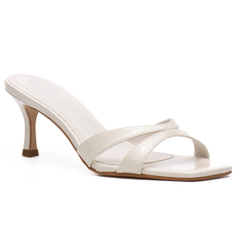 White Slide Kitten Heels