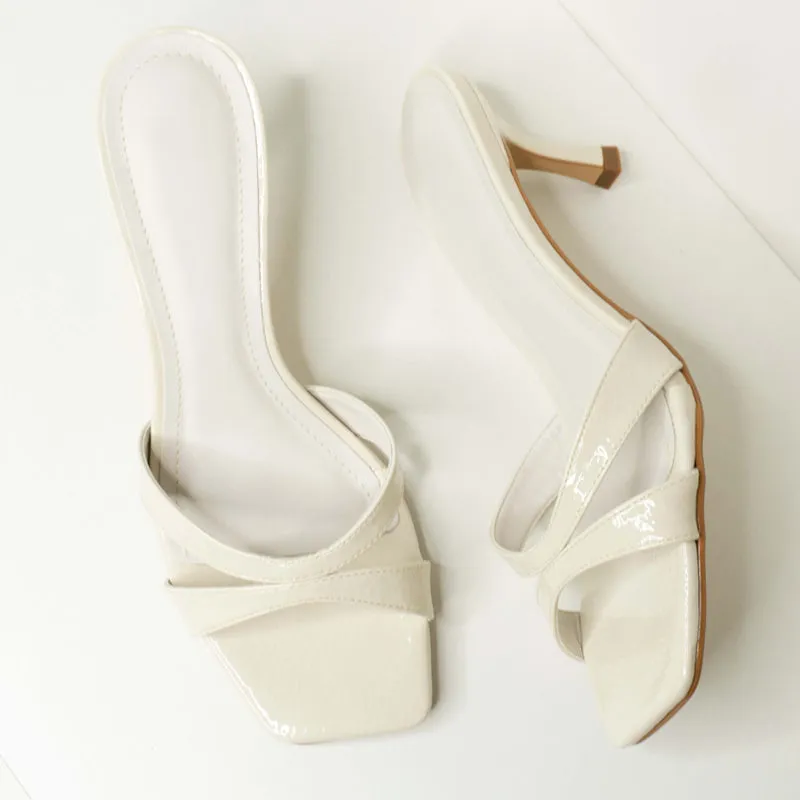 White Slide Kitten Heels