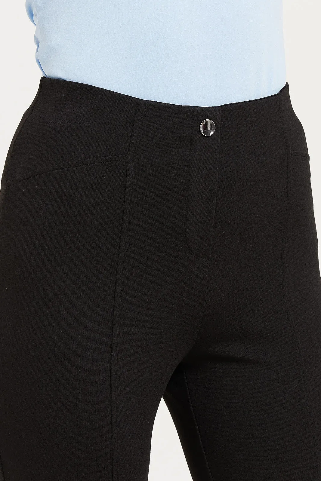 Women Black Full Length Legging With Button