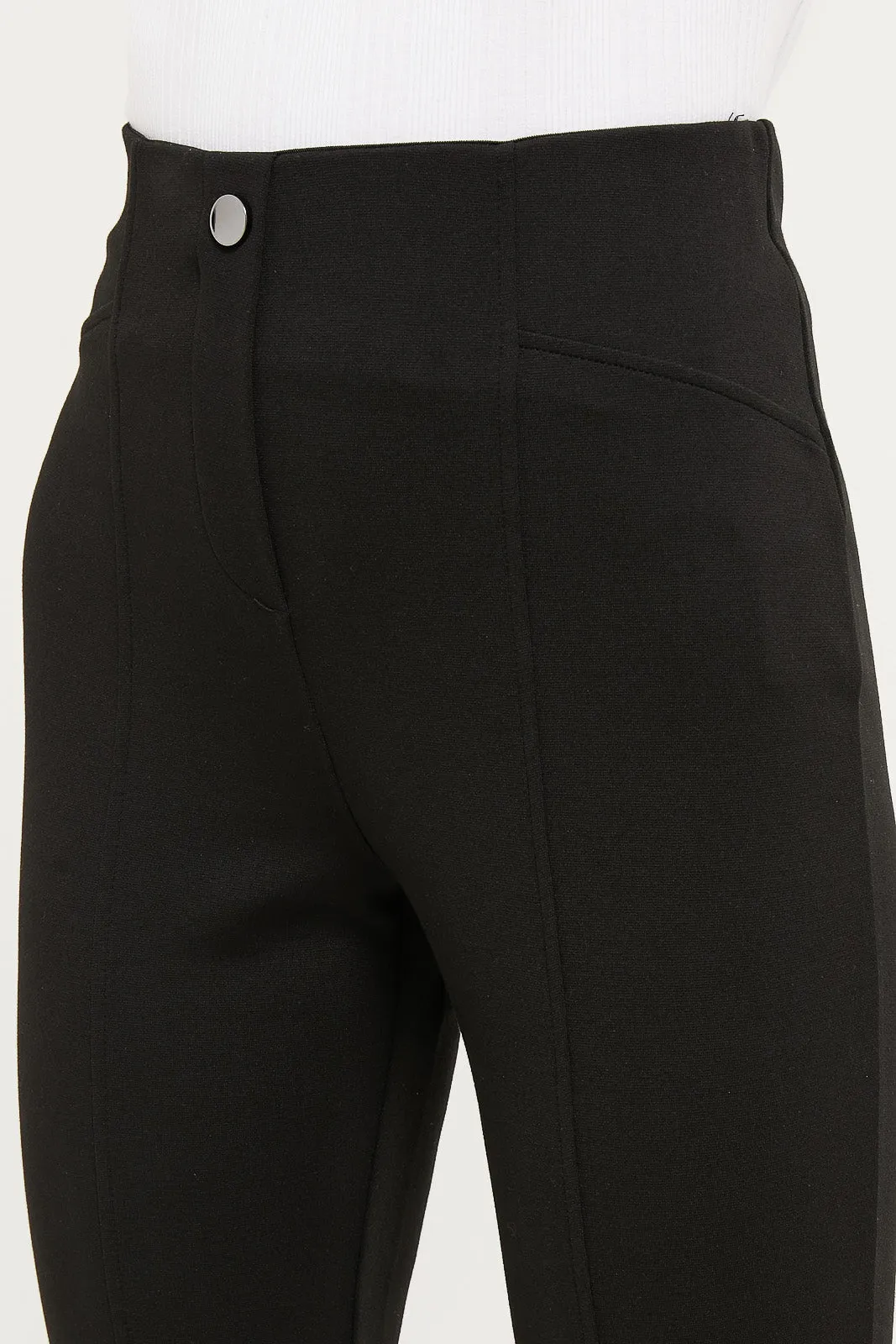 Women Black Full Length Legging With Button