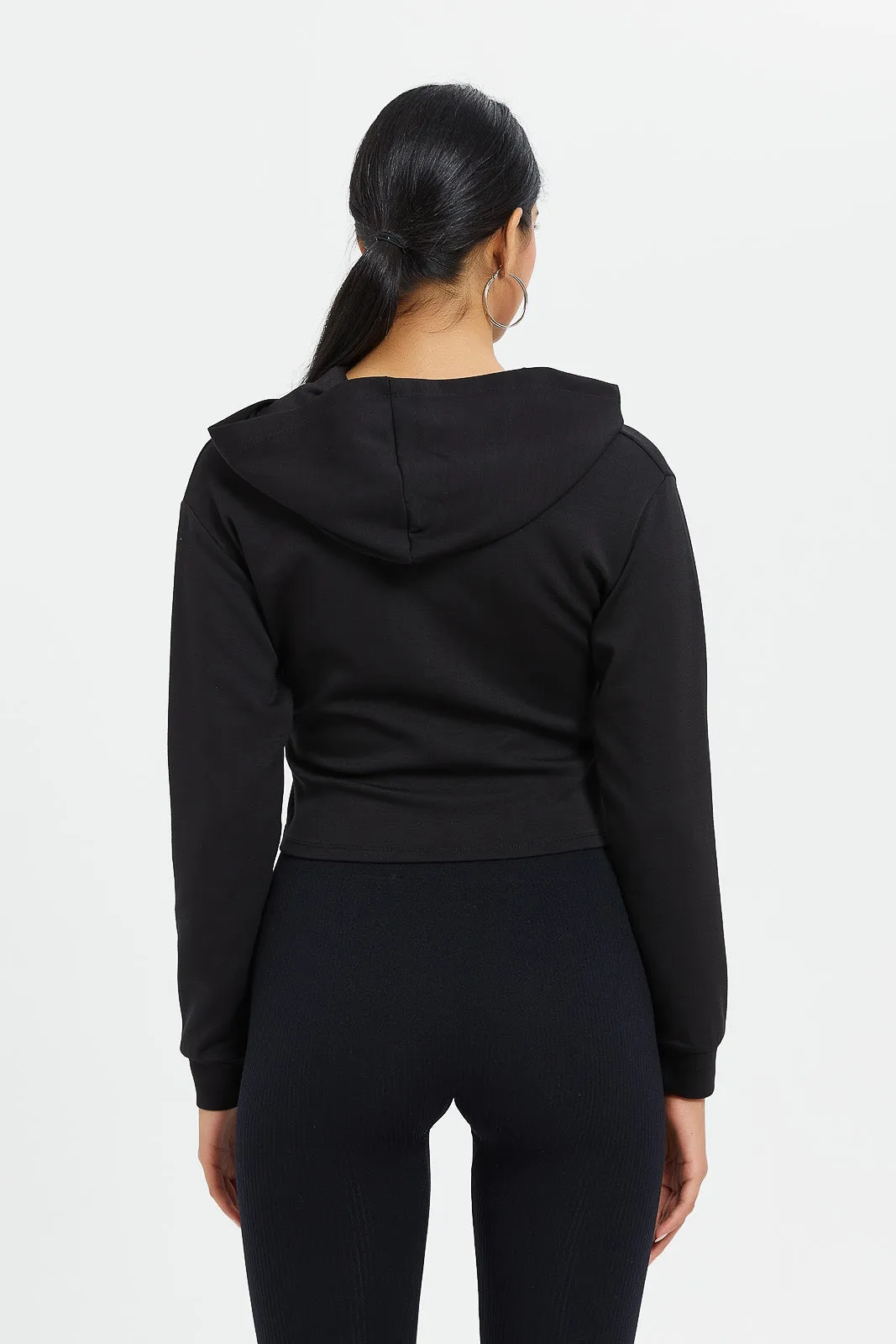 Women Black Hoodie With Wrap Over Front