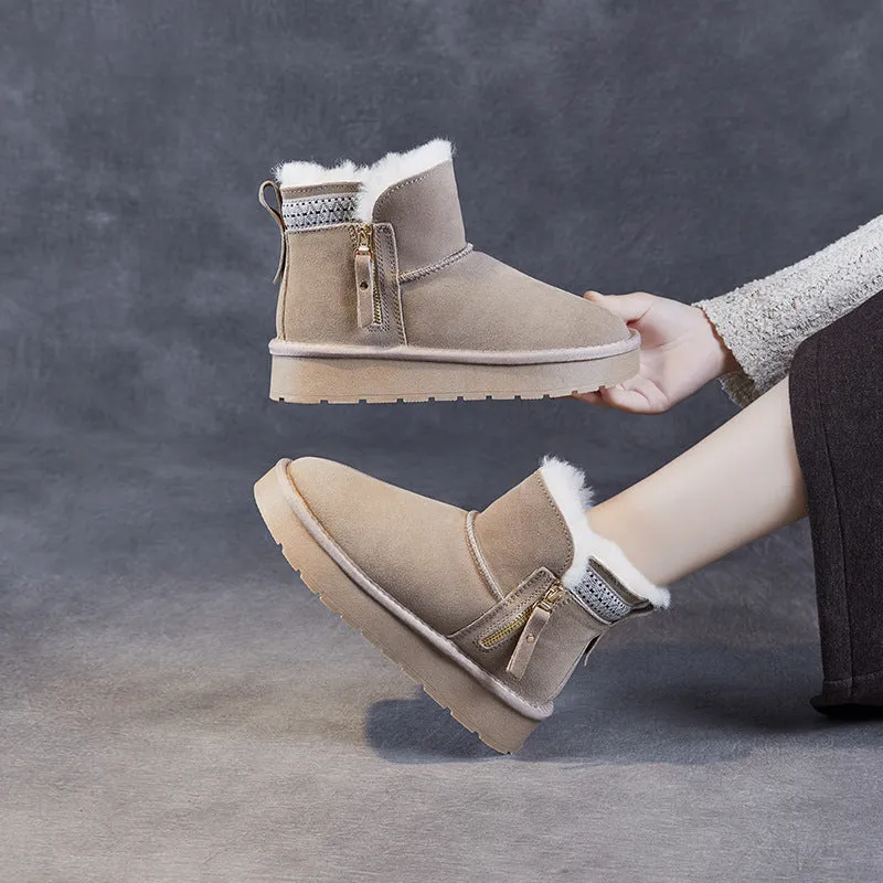 Women Minimalism Solid Suede Furred Ankle Snow Boots