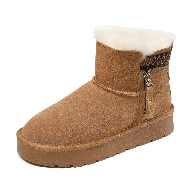 Women Minimalism Solid Suede Furred Ankle Snow Boots