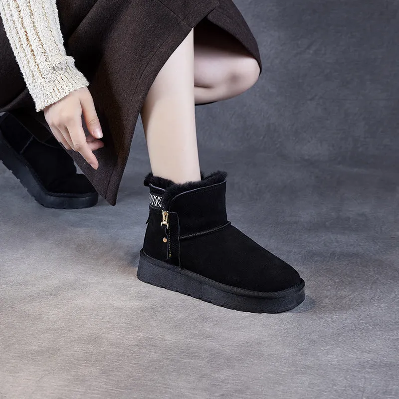 Women Minimalism Solid Suede Furred Ankle Snow Boots