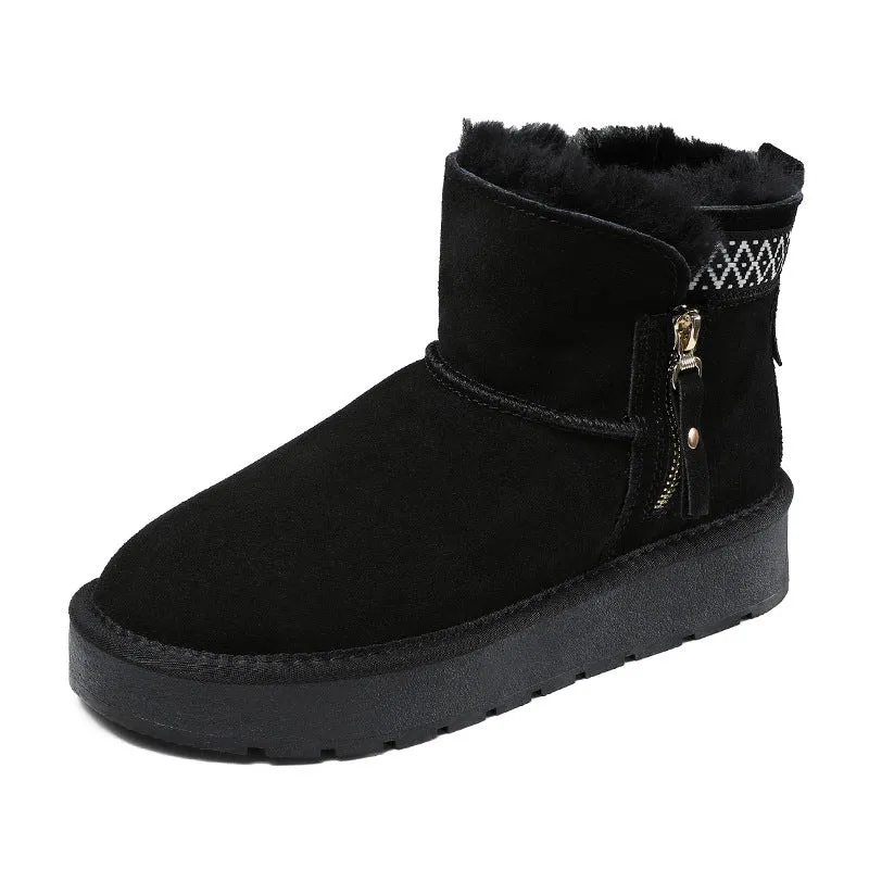 Women Minimalism Solid Suede Furred Ankle Snow Boots