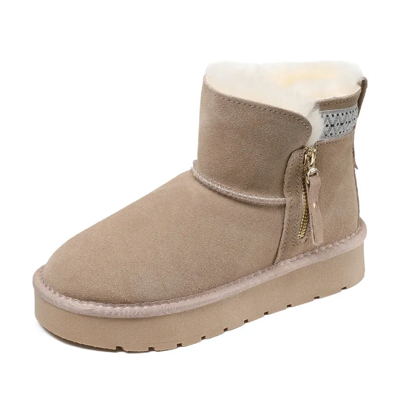 Women Minimalism Solid Suede Furred Ankle Snow Boots