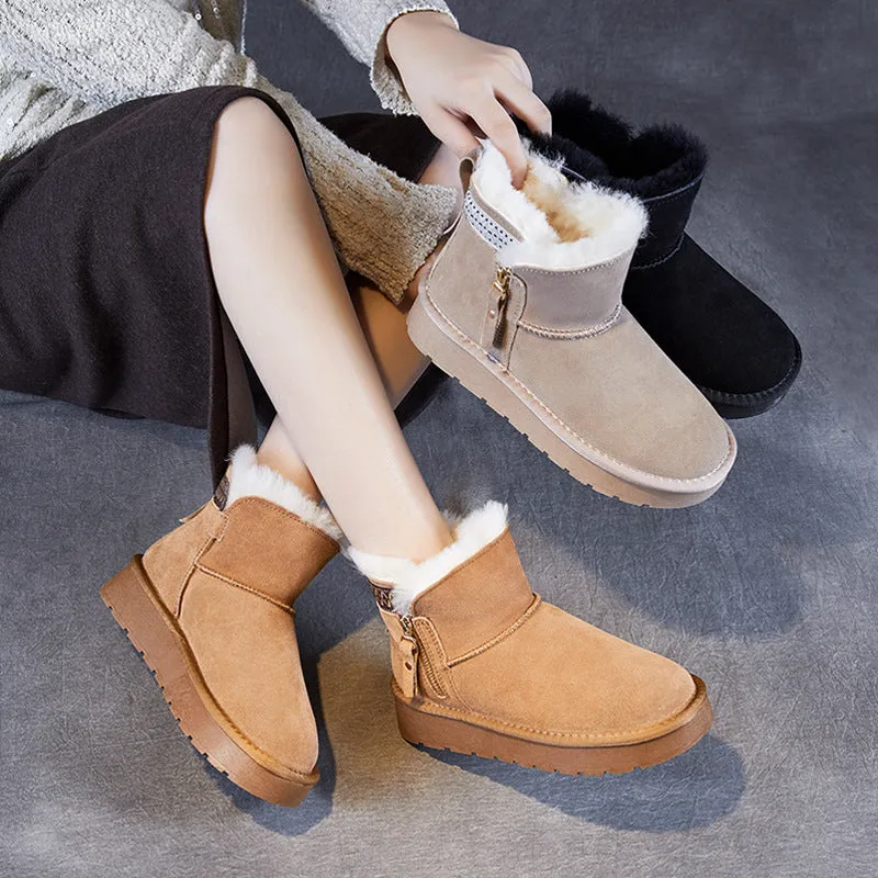 Women Minimalism Solid Suede Furred Ankle Snow Boots